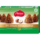 Конфеты Родные Просторы шоколадные фундук и вафельная крошка с какао, 180г