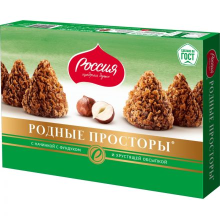 Конфеты Родные Просторы шоколадные фундук и вафельная крошка с какао, 180г Конфеты Родные Просторы шоколадные фундук и вафельная крошка с какао, 180г