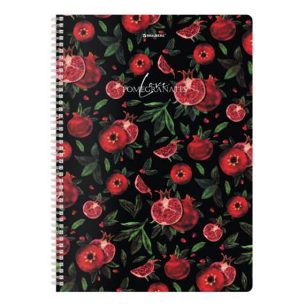 Тетрадь А4, 96 л., BRAUBERG, гребень, клетка, глянцевый лак, "Гранаты" (микс в спайке), 405314