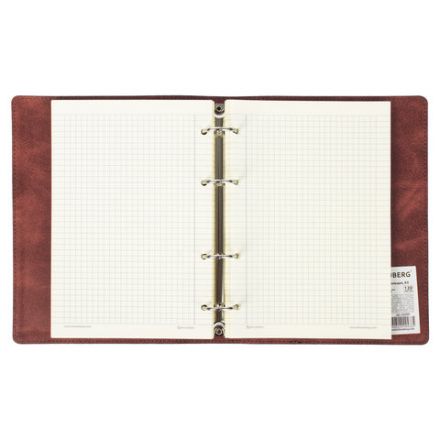 Тетрадь на кольцах А5 (180х220 мм), 120 листов, под кожу, клетка, BRAUBERG "Main", коричневый, 401710