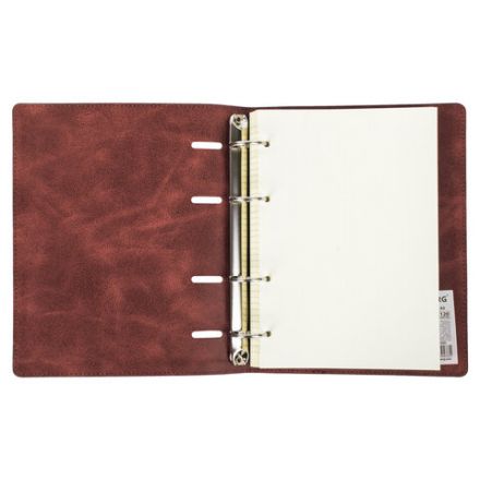 Тетрадь на кольцах А5 (180х220 мм), 120 листов, под кожу, клетка, BRAUBERG "Main", коричневый, 401710