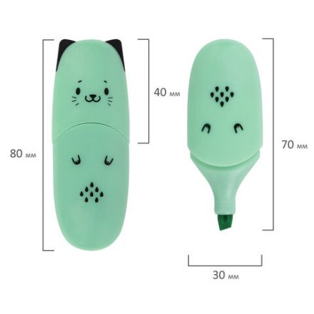 Текстовыделитель мини BRAUBERG KIDS "CUTE CATS PASTEL", АССОРТИ В ПЛАСТИКОВОЙ БАНКЕ, линия 1-5 мм, 152434.