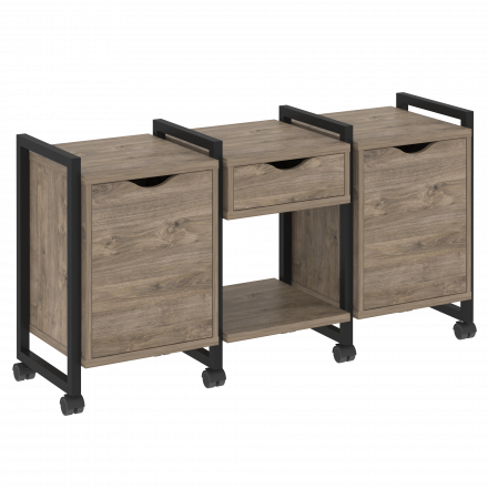 Loft Тумба на колесных опорах наборная. Вариант №7 VR.L-TN-7.K Тиквуд тёмный/Чёрный металл 1440*460*767