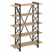 Loft Стеллаж на колесных опорах-5 полок VR.L-MST.K-5.8V Тиквуд светлый/Чёрный металл 1200*400*1704