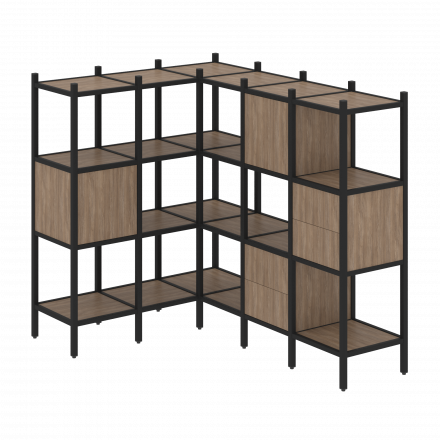 Loft Угловой внутренний стеллаж наборный VR.L-30 Дуб аризона/Чёрный металл 1278*1278*1458 Loft Угловой внутренний стеллаж наборный VR.L-30 Дуб аризона/Чёрный металл 1278*1278*1458