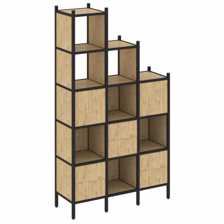 Loft Прямой стеллаж наборный VR.L-22 Тиквуд светлый/Чёрный металл 1278*446*2280