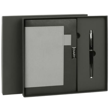 Ежедневник в наборе с ручкой А5, 144x210 мм, BRAUBERG "Style" под кожу, 160 листов, черный, 116860