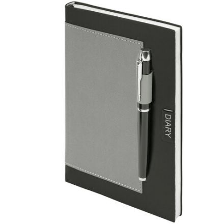 Ежедневник в наборе с ручкой А5, 144x210 мм, BRAUBERG "Style" под кожу, 160 листов, черный, 116860