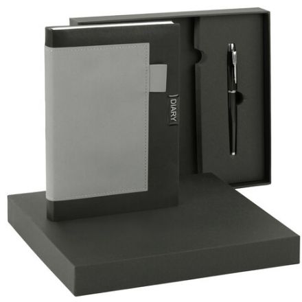 Ежедневник в наборе с ручкой А5, 144x210 мм, BRAUBERG "Style" под кожу, 160 листов, черный, 116860