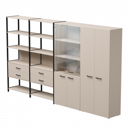 Набор стеллажных систем №16 Everprof EVO 3235x385x1840 Кашемир/Черный