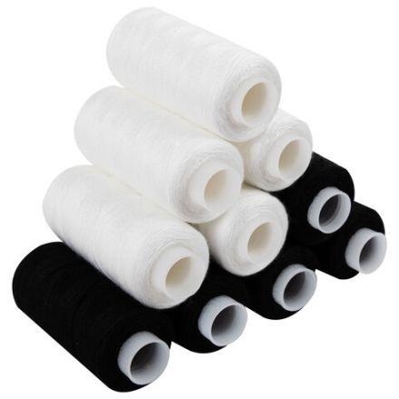 Нитки швейные 45 ЛЛ, 150 м, полиэстер, НАБОР 10 штук, 5 белых / 5 черных, DEVELIA (Девелиа), 609619