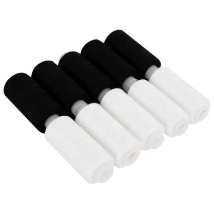 Нитки швейные 45 ЛЛ, 150 м, полиэстер, НАБОР 10 штук, 5 белых / 5 черных, DEVELIA (Девелиа), 609619