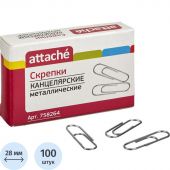 Скрепки Attache металлические овальные без покрытия 28 мм (100 штук в упаковке)