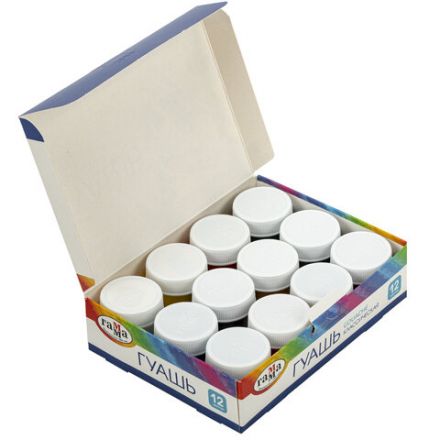 Гуашь ГАММА "Классическая", 12 цветов по 20 мл, картонная упаковка, 22103012 Гуашь ГАММА "Классическая", 12 цветов по 20 мл, картонная упаковка, 22103012