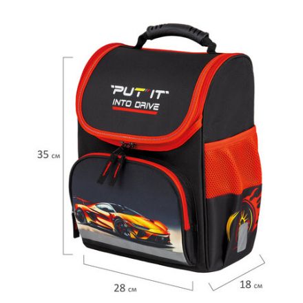 Ранец ПИФАГОР BASIC, 1 отделение, 3 кармана, эргономичная спинка, "Cool wheels", 35х28х18 см, 272045