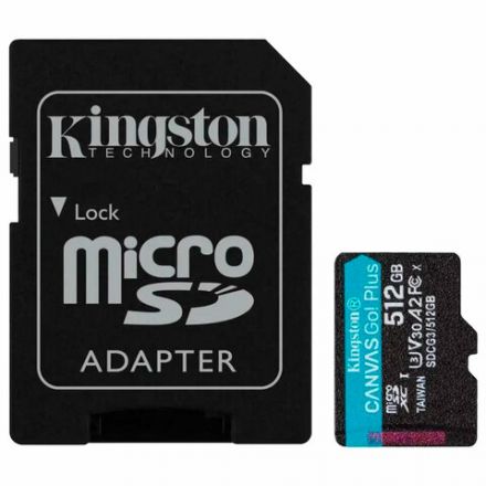 Карта памяти microSDXC 512 GB KINGSTON Canvas Go Plus, UHS-I U1, 170 Мб/с (class 10), с адаптером, SDCG3/512Gb
