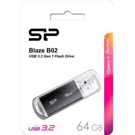 Флеш-память Silicon Power Blaze B02 64GB USB 3.2, черный, пластик