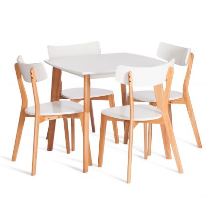 Стол обеденный Claire квадратный столешница МДФ, опоры дерево гевея, белый / натуральное дерево, 80 x 80 x 75см