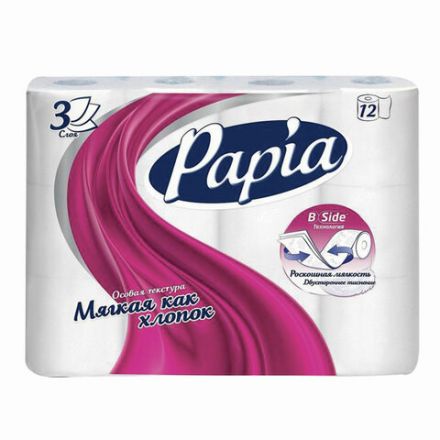Бумага туалетная бытовая, спайка 12 шт., 3-слойная (12х16,8 м), PAPIA, белая, 5080722 Бумага туалетная бытовая, спайка 12 шт., 3-слойная (12х16,8 м), PAPIA, белая, 5080722