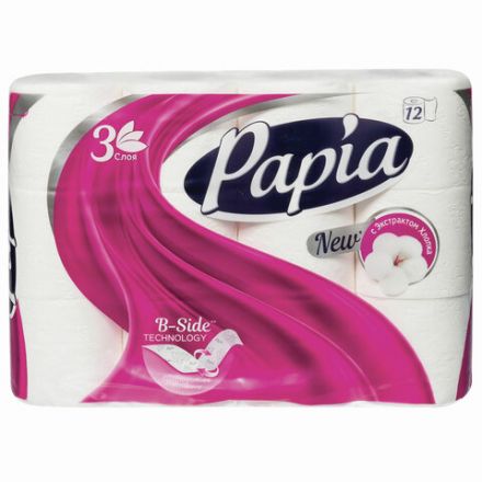Бумага туалетная бытовая, спайка 12 шт., 3-слойная (12х16,8 м), PAPIA, белая, 5080722 Бумага туалетная бытовая, спайка 12 шт., 3-слойная (12х16,8 м), PAPIA, белая, 5080722