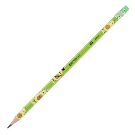 Карандаш чернографитный с принтом BRAUBERG "AVOCADO", 1 шт., HB, с ластиком, корпус ассорти, 182015