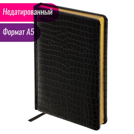 Ежедневник недатированный А5 138х213 мм BRAUBERG "Comodo" под кожу, 160 л., черный, 124974
