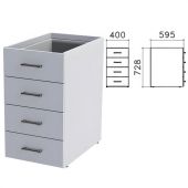 Тумба (каркас БЕЗ КРЫШКИ) приставная "Монолит", 400х595х728 мм, 4 ящика, серая, ТМ06.11