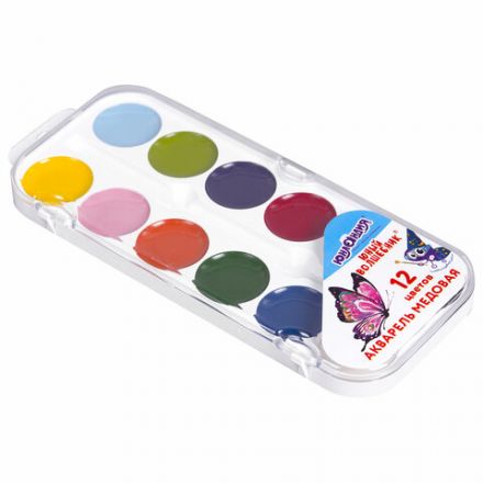 Краски акварельные ЮНЛАНДИЯ "ЮНЫЙ ВОЛШЕБНИК", медовые, 12 цветов, круглые кюветы, пластик, 192358