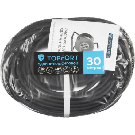 Удлинитель Topfort КГ 3х1,5кв.мм 30м в бухте 3 гнезда, с/з.,с/загл.,IP44