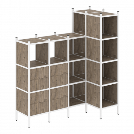 Loft Угловой внутренний стеллаж наборный VR.L-47 Тиквуд тёмный/Белый металл 1694*862*1869