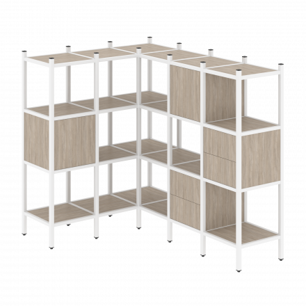 Loft Угловой внутренний стеллаж наборный VR.L-30 Дуб аттик/Белый металл 1278*1278*1458