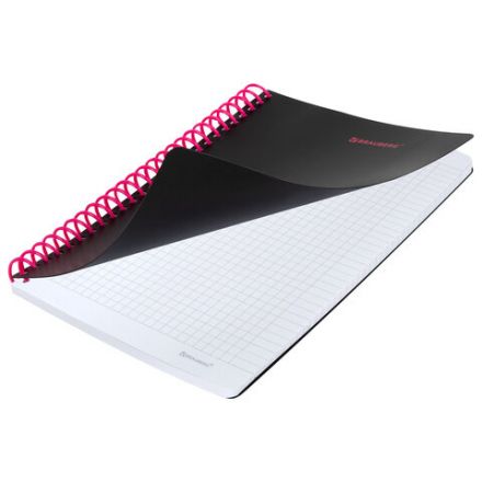 Тетрадь обложка пластик, А5 80 л., спираль пластик, резинка, клетка, BRAUBERG, черный/розовый, 405384