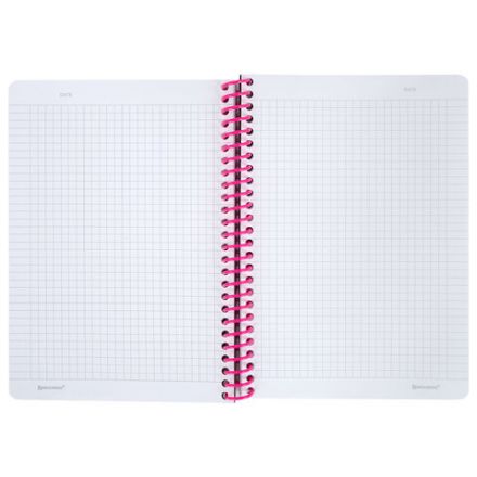 Тетрадь обложка пластик, А5 80 л., спираль пластик, резинка, клетка, BRAUBERG, черный/розовый, 405384