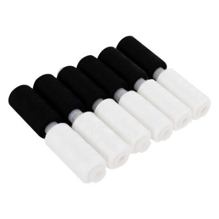 Нитки швейные 45 ЛЛ, 200 м, полиэстер, НАБОР 12 штук, 6 белых / 6 черных, DEVELIA (Девелиа), 609620