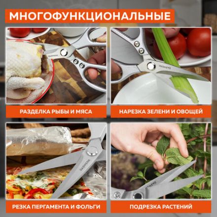 Ножницы кухонные DASWERK (ДАСВЕРК), 210 мм, удлиненное лезвие, металлические ручки, 608900 Ножницы кухонные DASWERK (ДАСВЕРК), 210 мм, удлиненное лезвие, металлические ручки, 608900