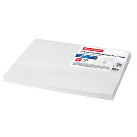 Конверты С4 (229х324 мм), отрывная лента, 100 г/м2, КОМПЛЕКТ 50 шт., BRAUBERG, 112184 Конверты С4 (229х324 мм), отрывная лента, 100 г/м2, КОМПЛЕКТ 50 шт., BRAUBERG, 112184