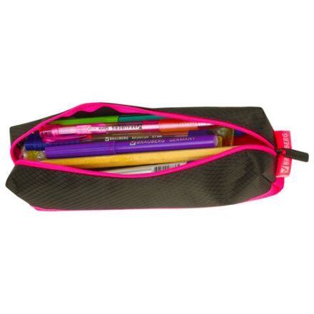 Пенал-косметичка BRAUBERG, мягкий, "Black&Bright", черно-розовый, 21х5х5 см, 229006