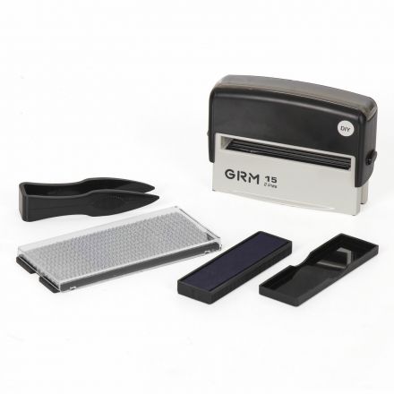 Штамп самонаборный 2-строчный, оттиск 69х10 мм, синий без рамки, GRM 15, КАССА В КОМПЛЕКТЕ, 116000090