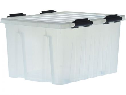 Ящик 740х565х400  мм с крышкой и клипсами, на роликах, прозрачный