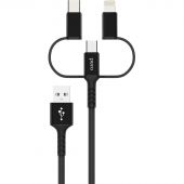 Кабель PERO, DC-06, 2.4А, 2м, Lightning/micro USB/Type-C, черный