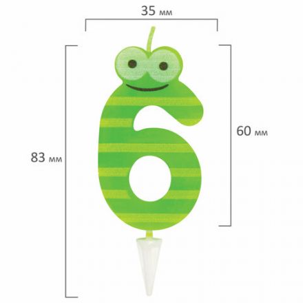 Свеча-цифра для торта "6" "С глазками", 6 см, ЗОЛОТАЯ СКАЗКА, с держателем, в блистере, 591409