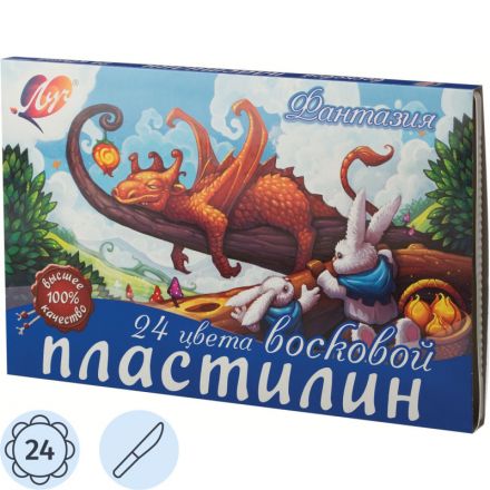 Пластилин восковой Луч Фантазия 24 цвета 420 г со стеком