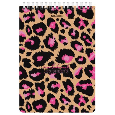 Блокнот А5 (146х206 мм), 80 л., гребень, картон, жесткая подложка, клетка, BRAUBERG, "Leopard", 114383 Блокнот А5 (146х206 мм), 80 л., гребень, картон, жесткая подложка, клетка, BRAUBERG, "Leopard", 114383