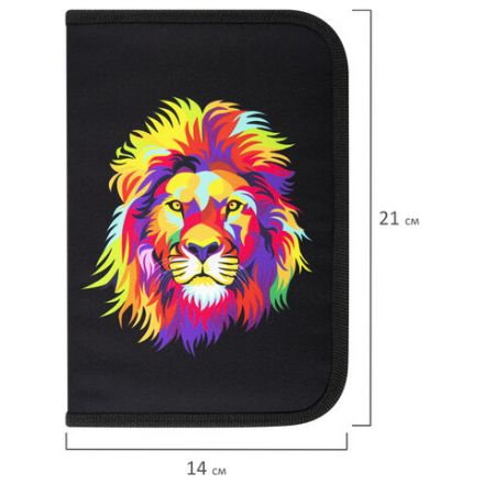 Пенал BRAUBERG с наполнением, 1 отделение, 1 откидная планка, 24 предмета, 21х14 см, "Colorful lion", 270725 Пенал BRAUBERG с наполнением, 1 отделение, 1 откидная планка, 24 предмета, 21х14 см, "Colorful lion", 270725