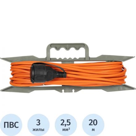 Удлинитель Topfort ПВС 3х2,5кв.мм 20м на рамке 1 гнездо, с/з,с/заг.,IP44