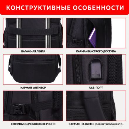 Рюкзак GERMANIUM UPGRADE универсальный, 2 отделения, отделение для ноутбука, USB-порт, "UP-1", черный, 47х31х18 см, 271665
