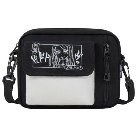 Сумка на плечо HEIKKI SELFIE (ХЕЙКИ) два кармана, черная/белая с принтом, 17х22х6 см, 272635 Сумка на плечо HEIKKI SELFIE (ХЕЙКИ) два кармана, черная/белая с принтом, 17х22х6 см, 272635