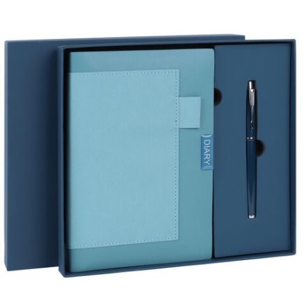 Ежедневник в наборе с ручкой А5, 144x210 мм, BRAUBERG "Style" под кожу, 160 листов, синий, 116862