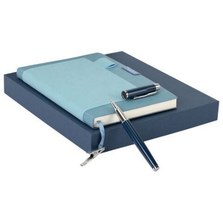 Ежедневник в наборе с ручкой А5, 144x210 мм, BRAUBERG "Style" под кожу, 160 листов, синий, 116862