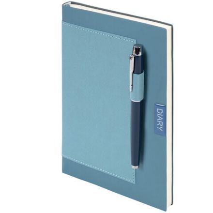 Ежедневник в наборе с ручкой А5, 144x210 мм, BRAUBERG "Style" под кожу, 160 листов, синий, 116862